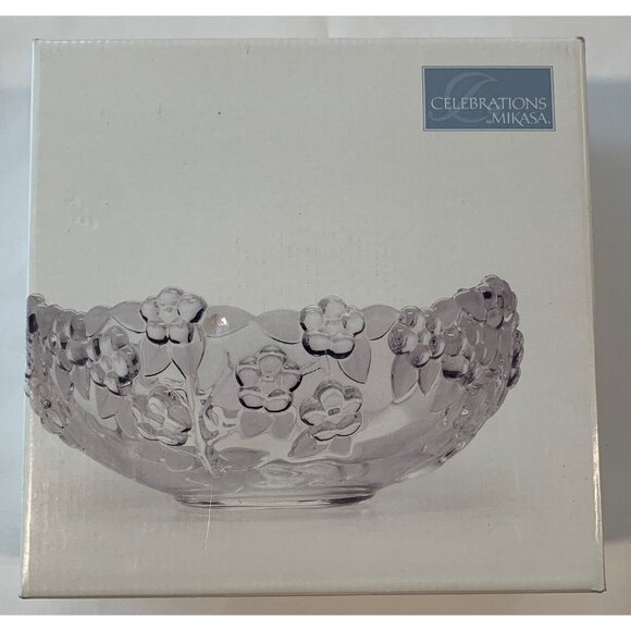 Mikasa Crystal Carmen Collection Frosted Bowl Floral Leaves Serving 8.75"x3.75" - Picture 11 of 12